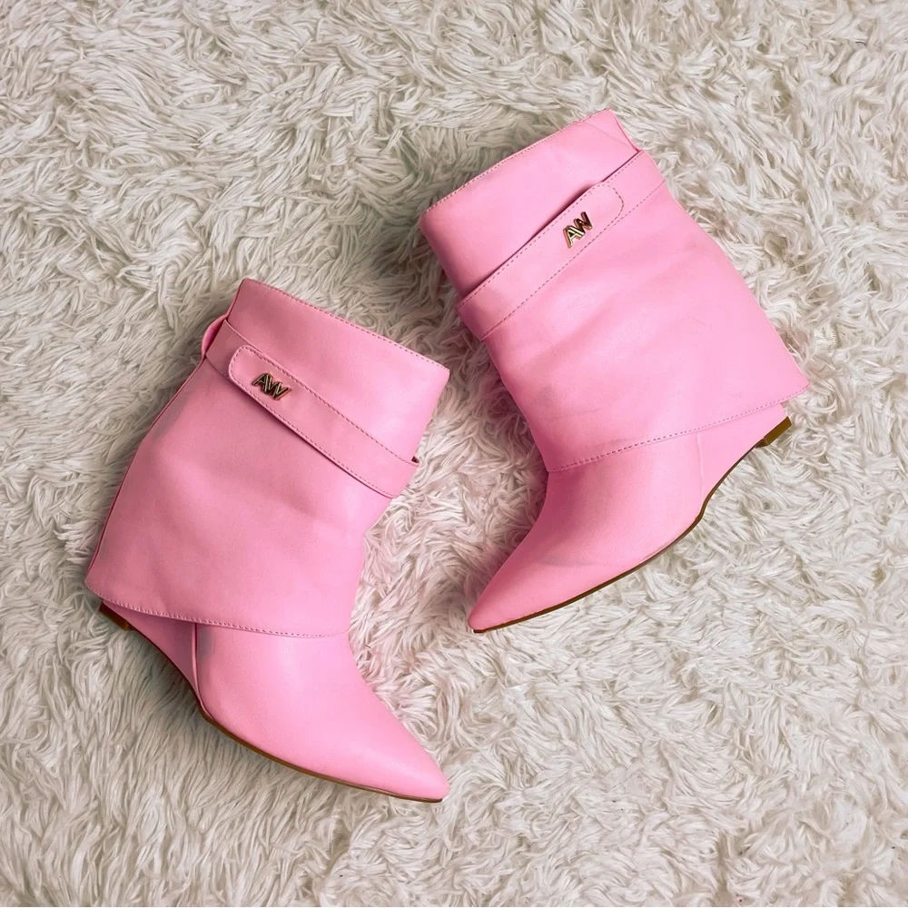 Azalea Wang Pink Foldover Ankle Boots Marley Faux Leather Dolls Kill - Picture 1 of 15
